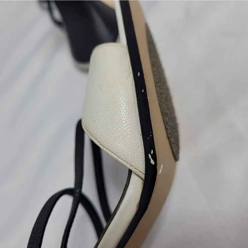 VINTAGE 90s‎ heels two tone leather sling back square toe sandal 8.5